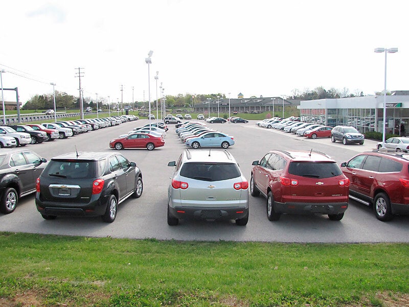 Sales lot with many cars at Renn Kirby Chevrolet in Gettysburg PA